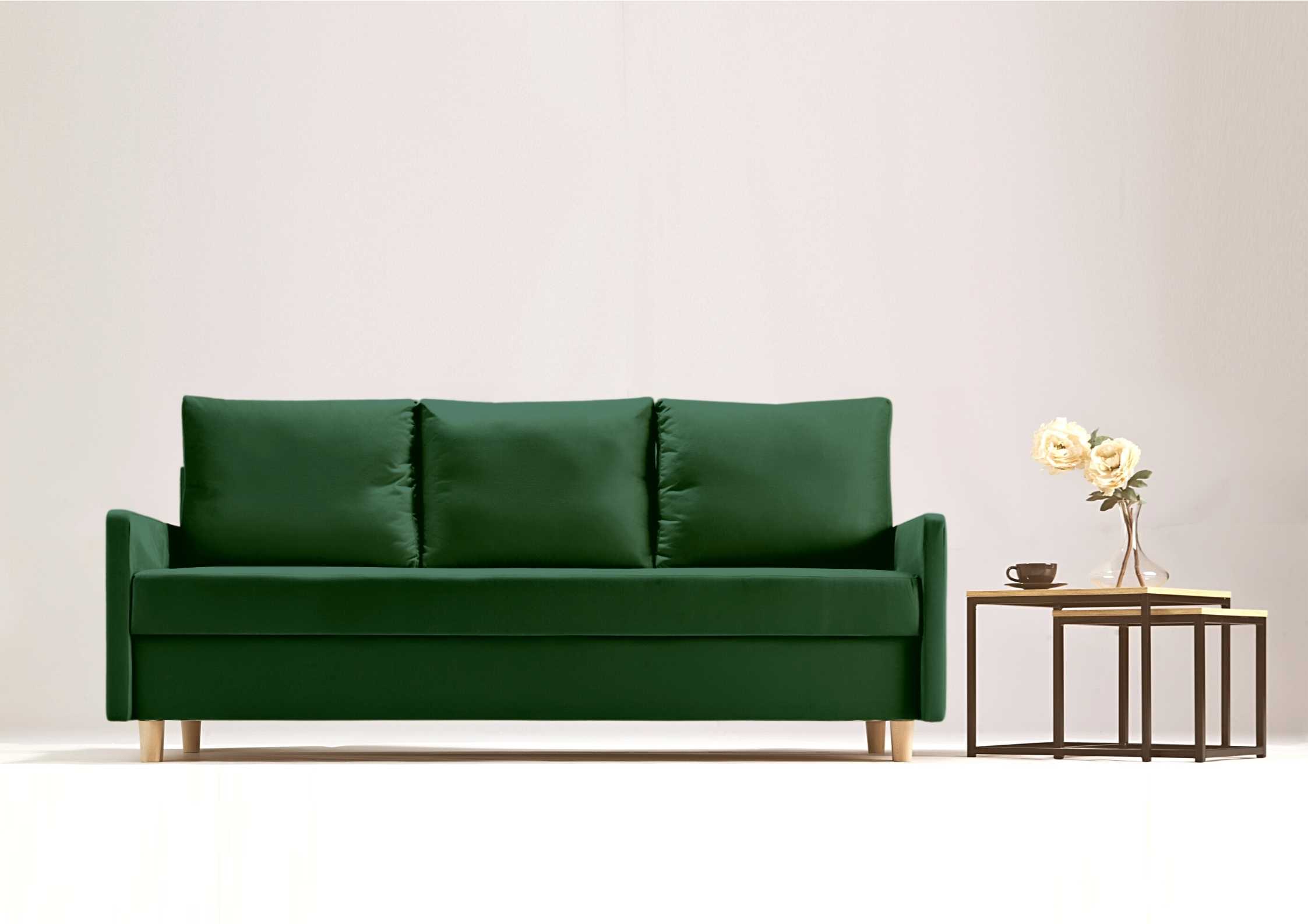 Zielona skandynawska sofa rozkładana